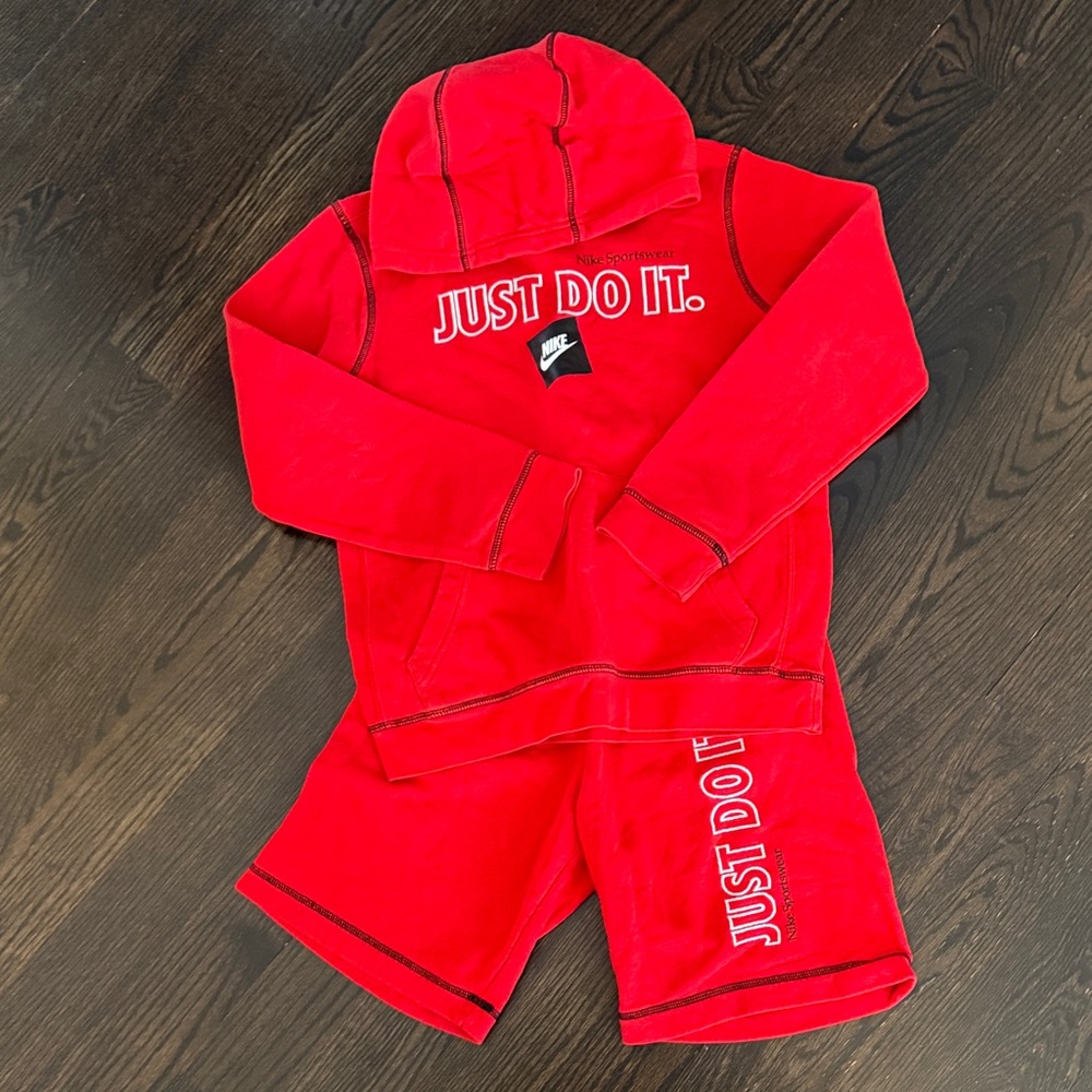 Nike Red 'Just Do It' Hoodie and Shorts